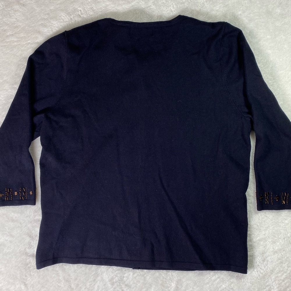 Alfred Dunner Petite Beaded Cardigan Navy Blue Knit Sweater size petite Large - Picture 2 of 8